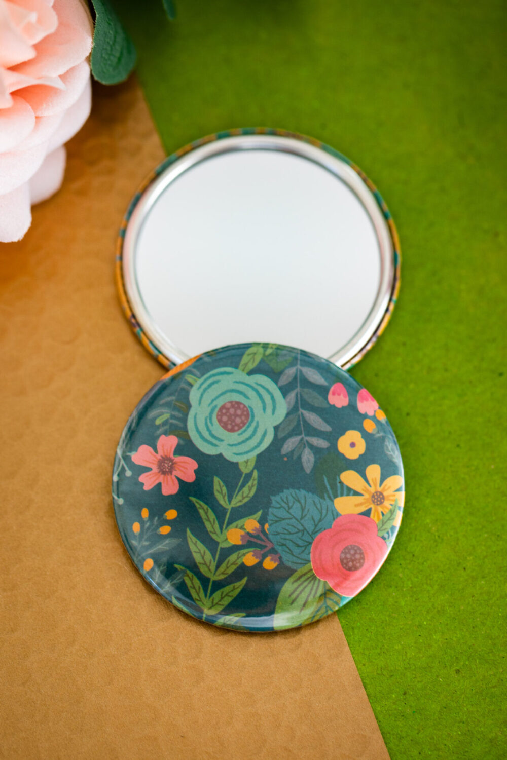 Miroir de poche design 56mm – Fleurs 2