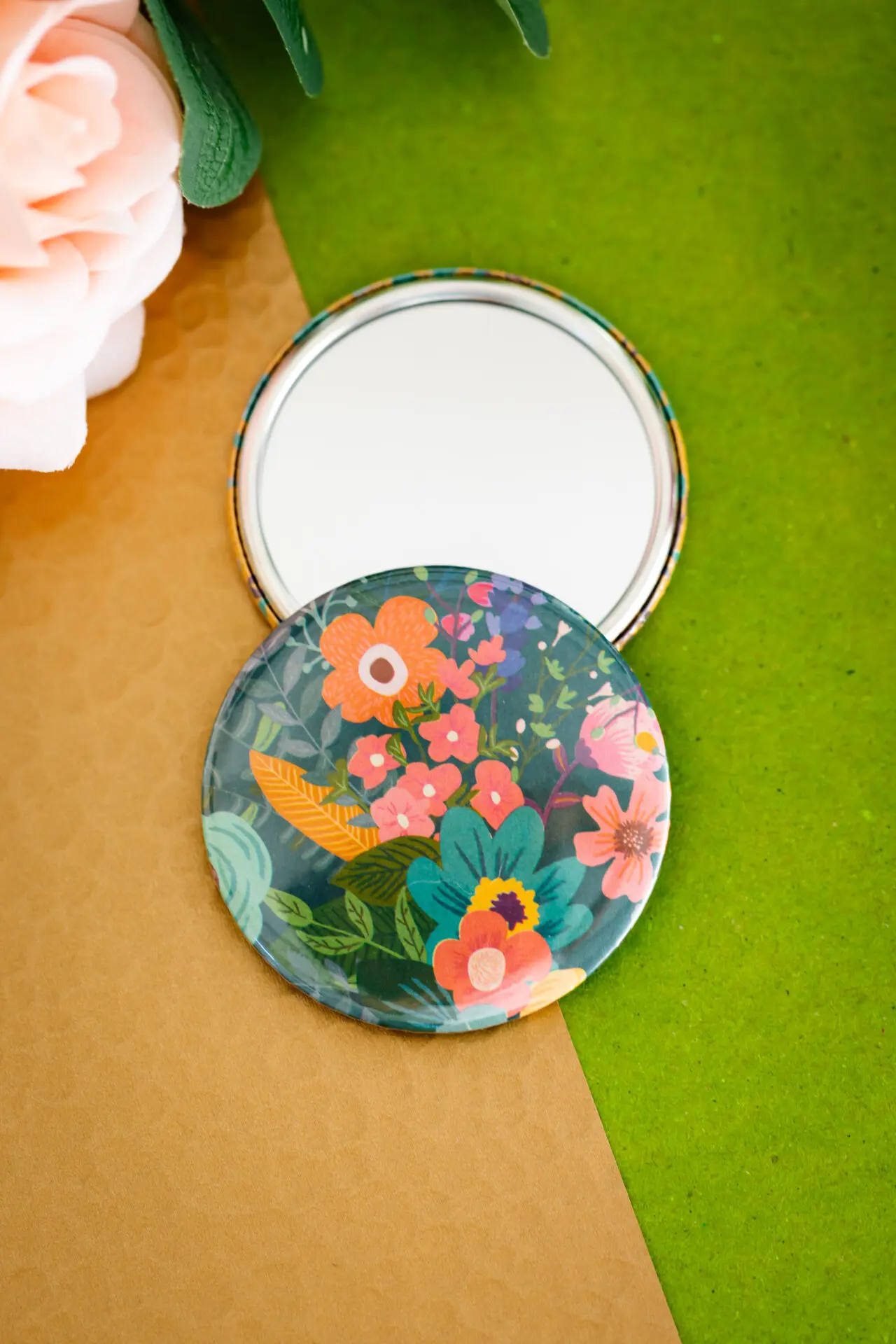 Miroir de poche design 56mm – Fleurs 1