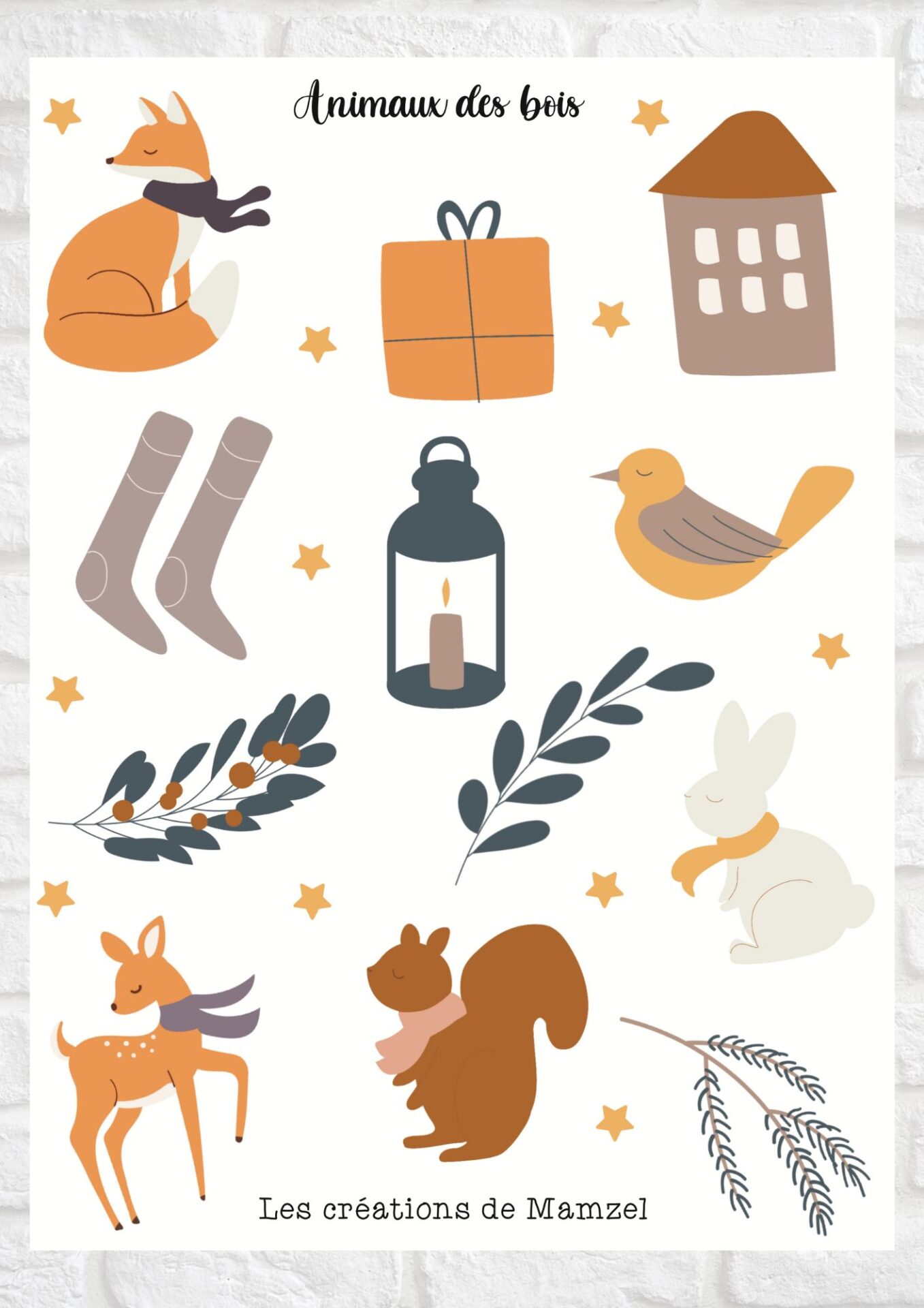 Vente planche de stickers pour enfants / ados - Boutique en ligne - Création française - Animaux des bois - sticker animaux