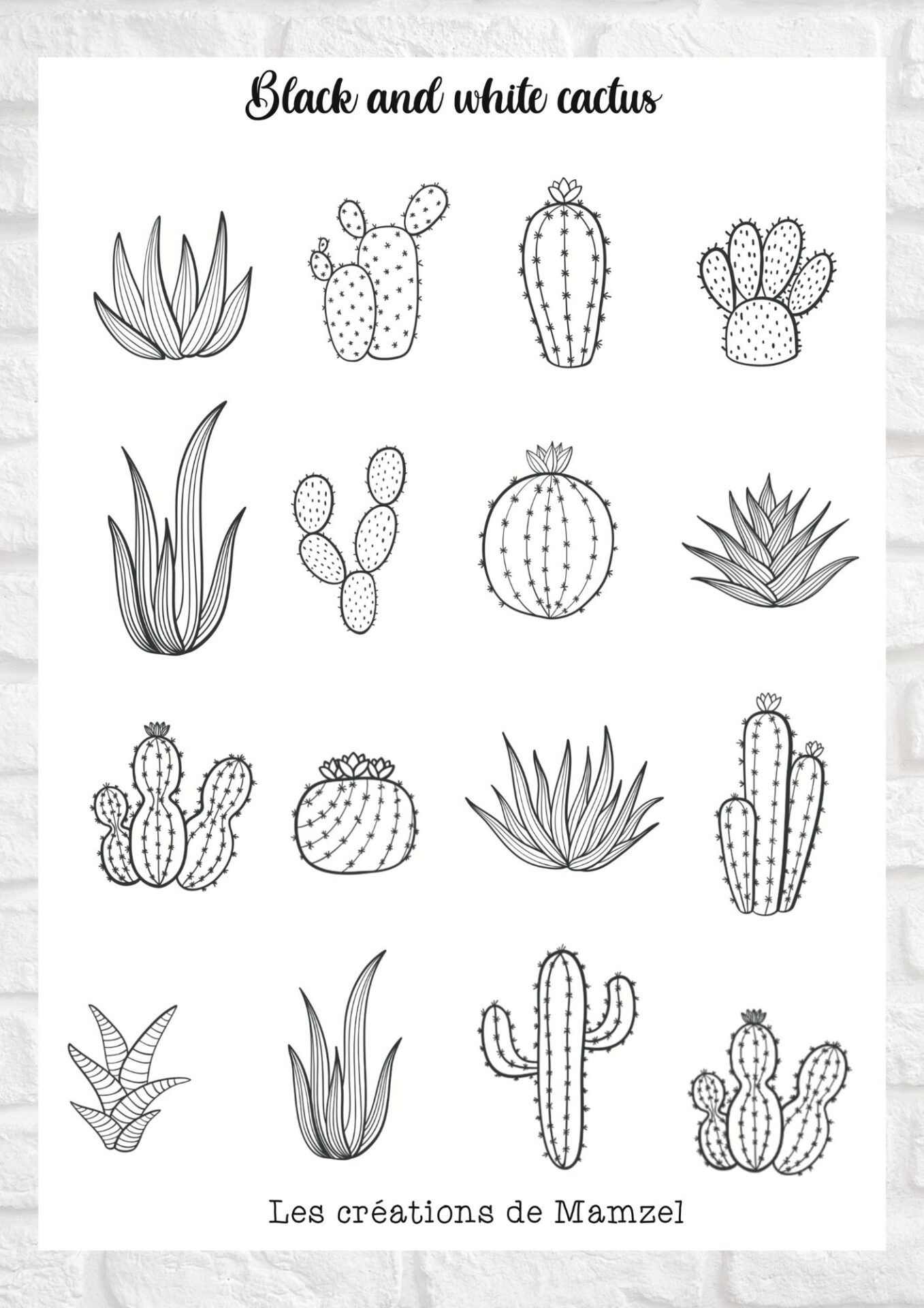 Vente planche de stickers pour enfants / ados - Boutique en ligne - Création française - Black and white cactus