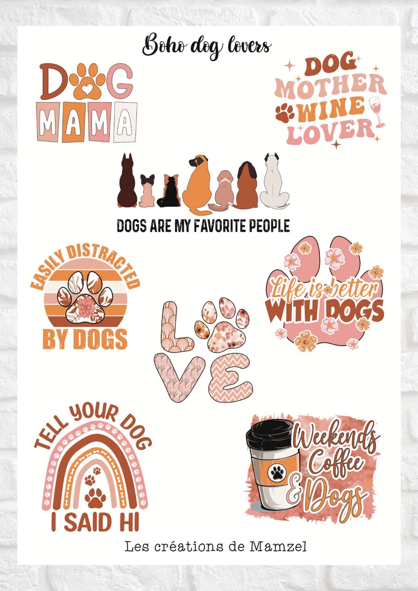 Vente planche de stickers pour enfants / ados - Boutique en ligne - Création française - Boho dog lovers