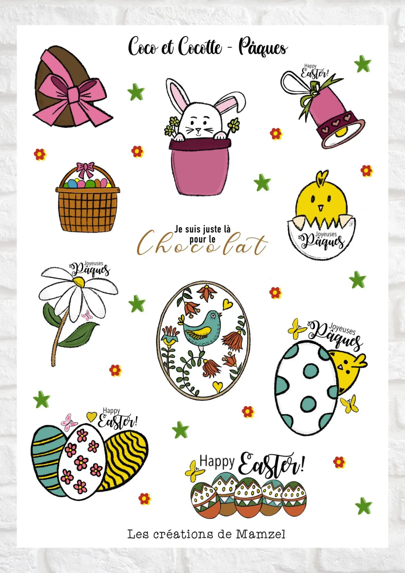 Vente planche de stickers pour enfants / ados - Boutique en ligne - Création française - Coco et Cocotte - Paques
