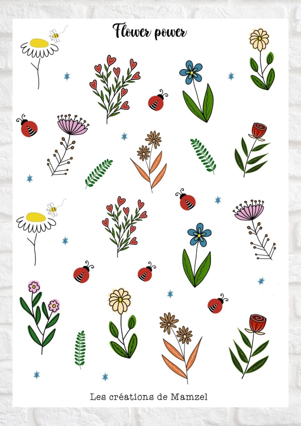 Vente planche de stickers pour enfants / ados - Boutique en ligne - Création française - Flower power