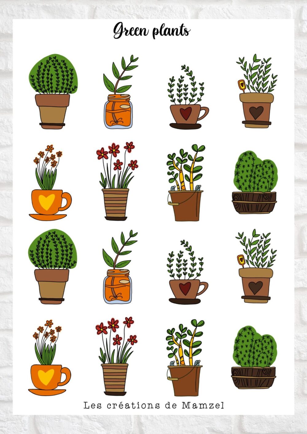 Vente planche de stickers pour enfants / ados - Boutique en ligne - Création française - Green plants