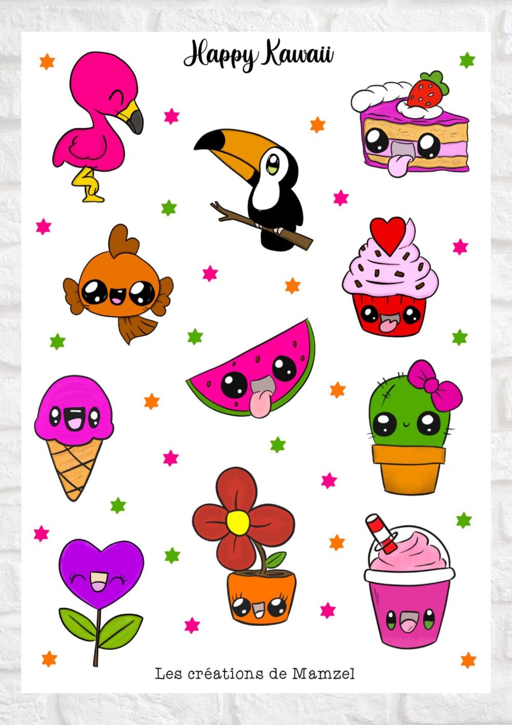 Vente planche de stickers pour enfants / ados - Boutique en ligne - Création française - Happy Kawaii