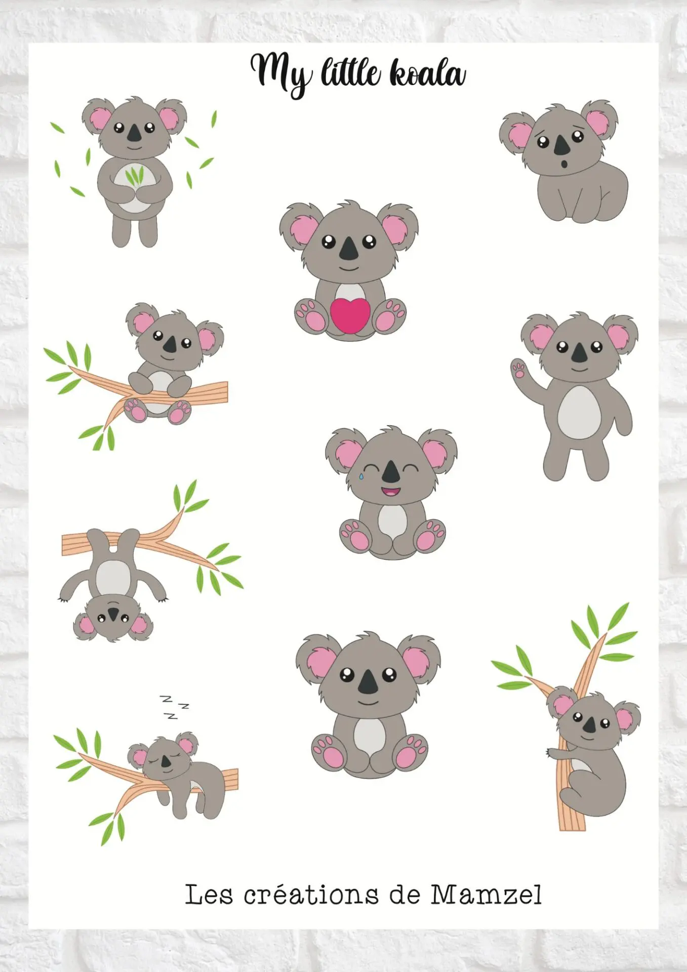 Vente planche de stickers pour enfants / ados - Boutique en ligne - Création française - My little koala
