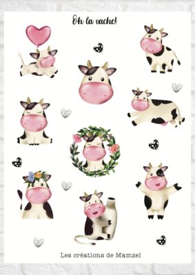 Vente planche de stickers - oh la vache - stickers animaux - stickers enfants boutique en ligne stickers