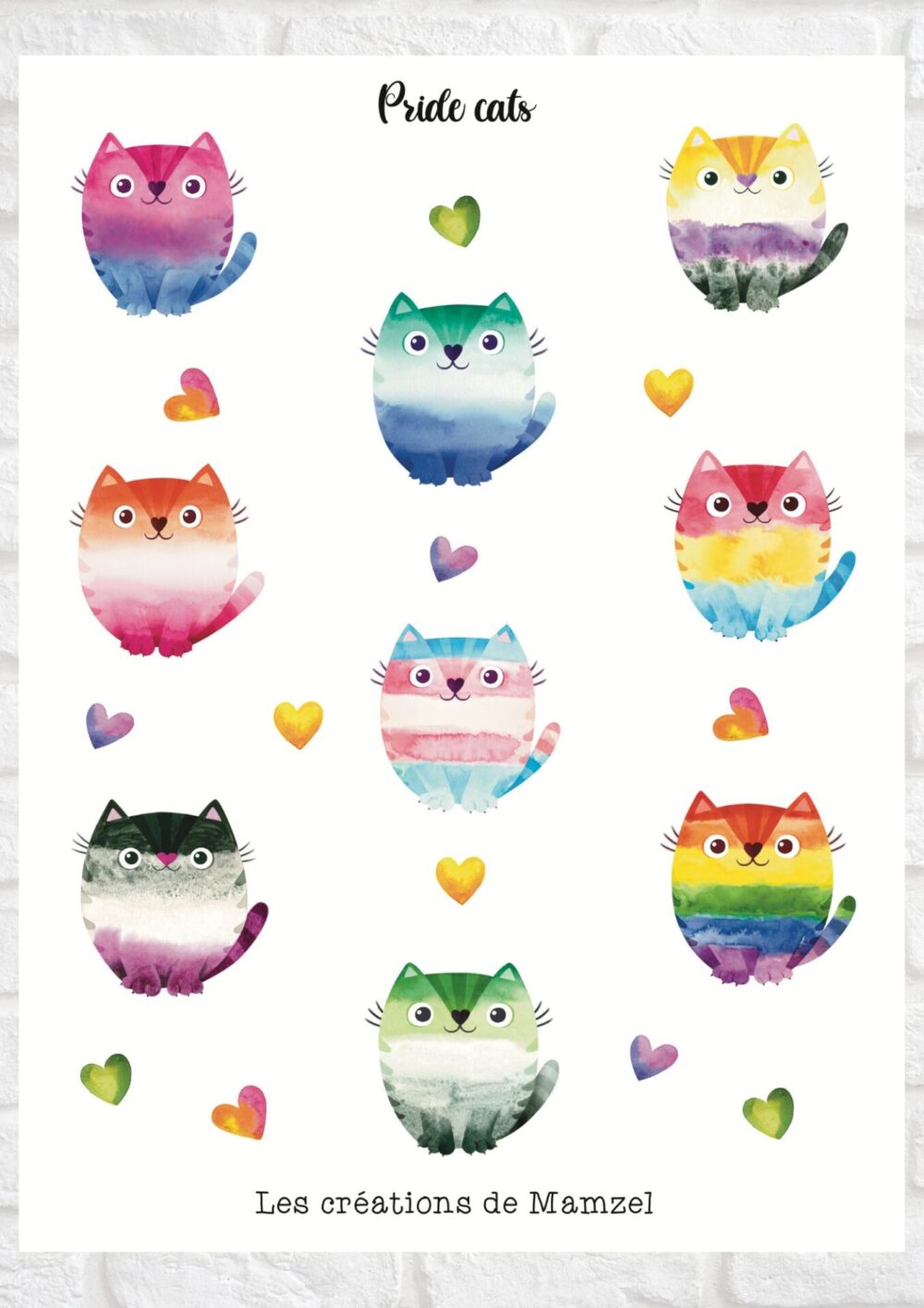 Planche de stickers - Pide cats - idéale pour les enfants et ados. Stickers chats et stickers love amour - saint valentin - boutique en ligne stickers