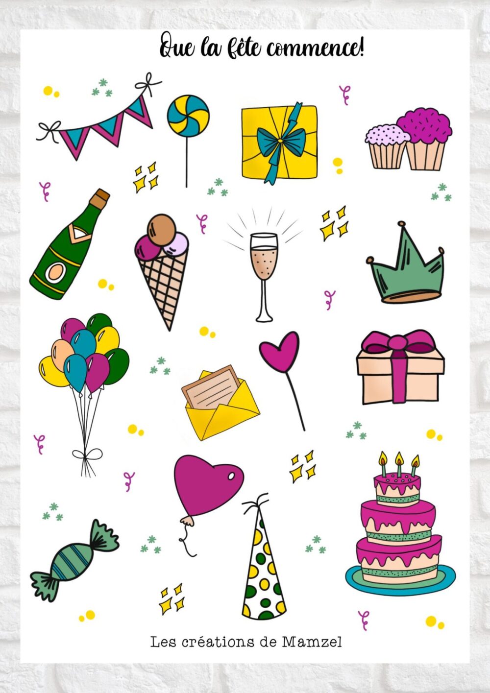 Vente planche de stickers pour enfants / ados - Boutique en ligne - Création française - Que la fête commence