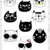 Vente planche de stickers pour enfants / ados - Boutique en ligne - Création française - Tête de chats