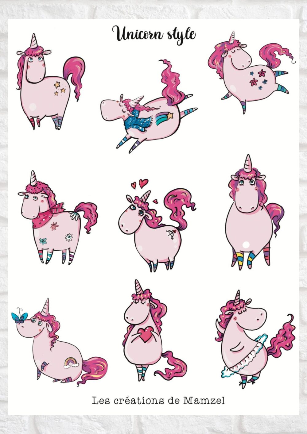 Vente planche de stickers pour enfants / ados - Boutique en ligne - Création française - Unicorn style