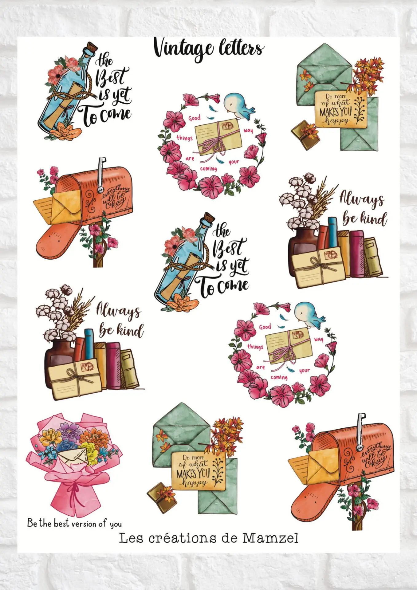 Vente planche de stickers pour enfants / ados - Boutique en ligne - Création française - Vintage letters