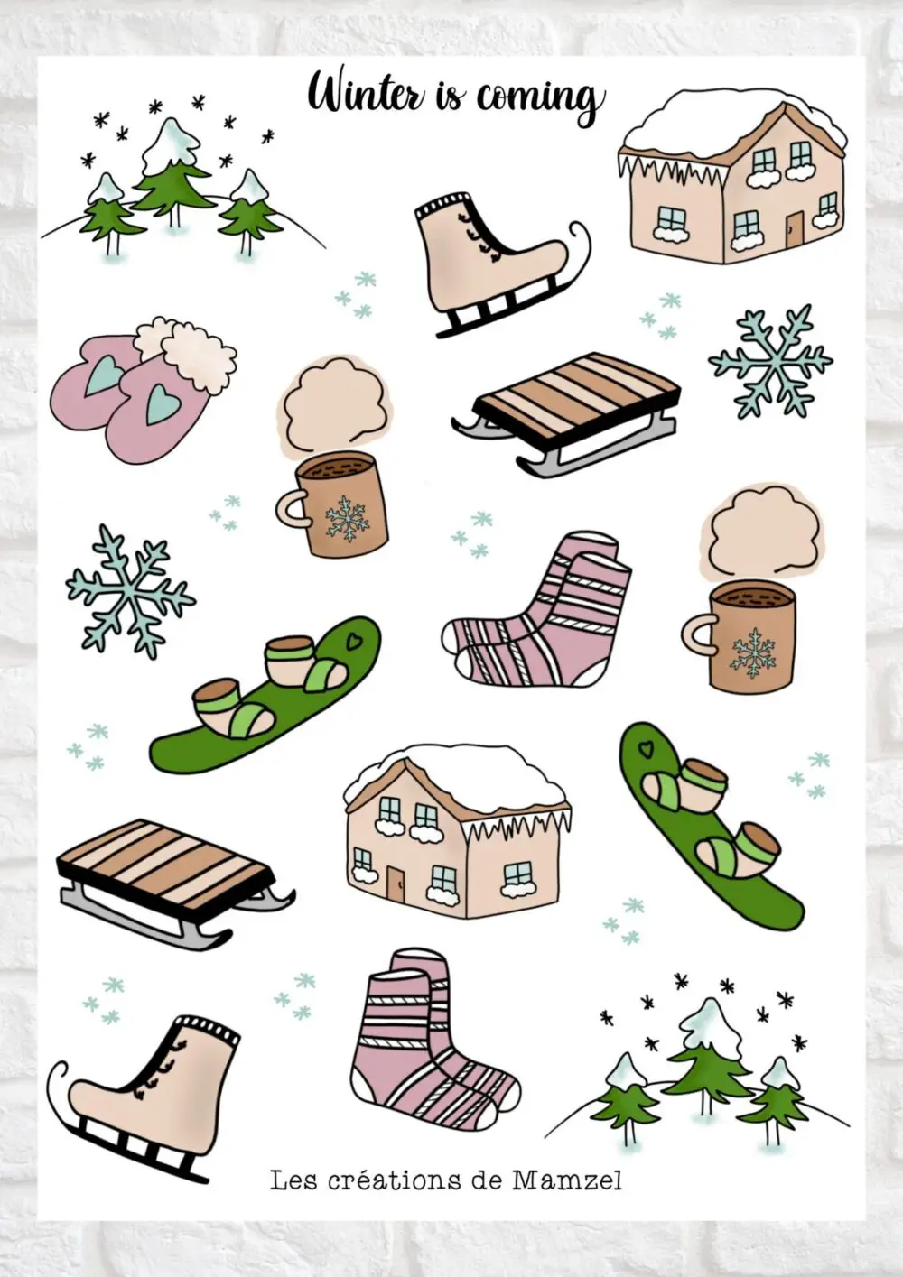 Vente planche de stickers pour enfants / ados - Boutique en ligne - Création française - Winter is coming - sticker hiver