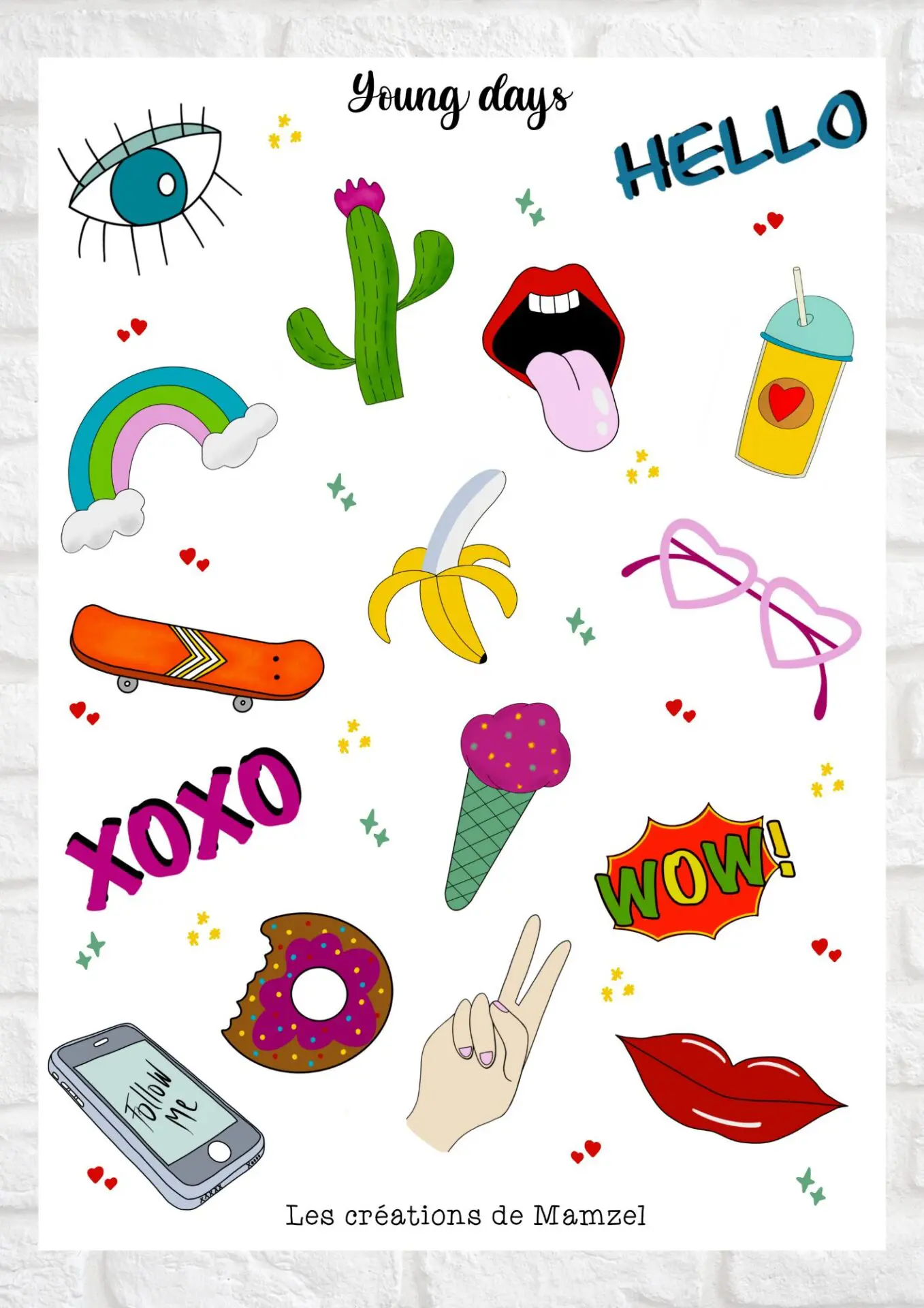 Vente planche de stickers pour enfants / ados - Boutique en ligne - Création française - Young days
