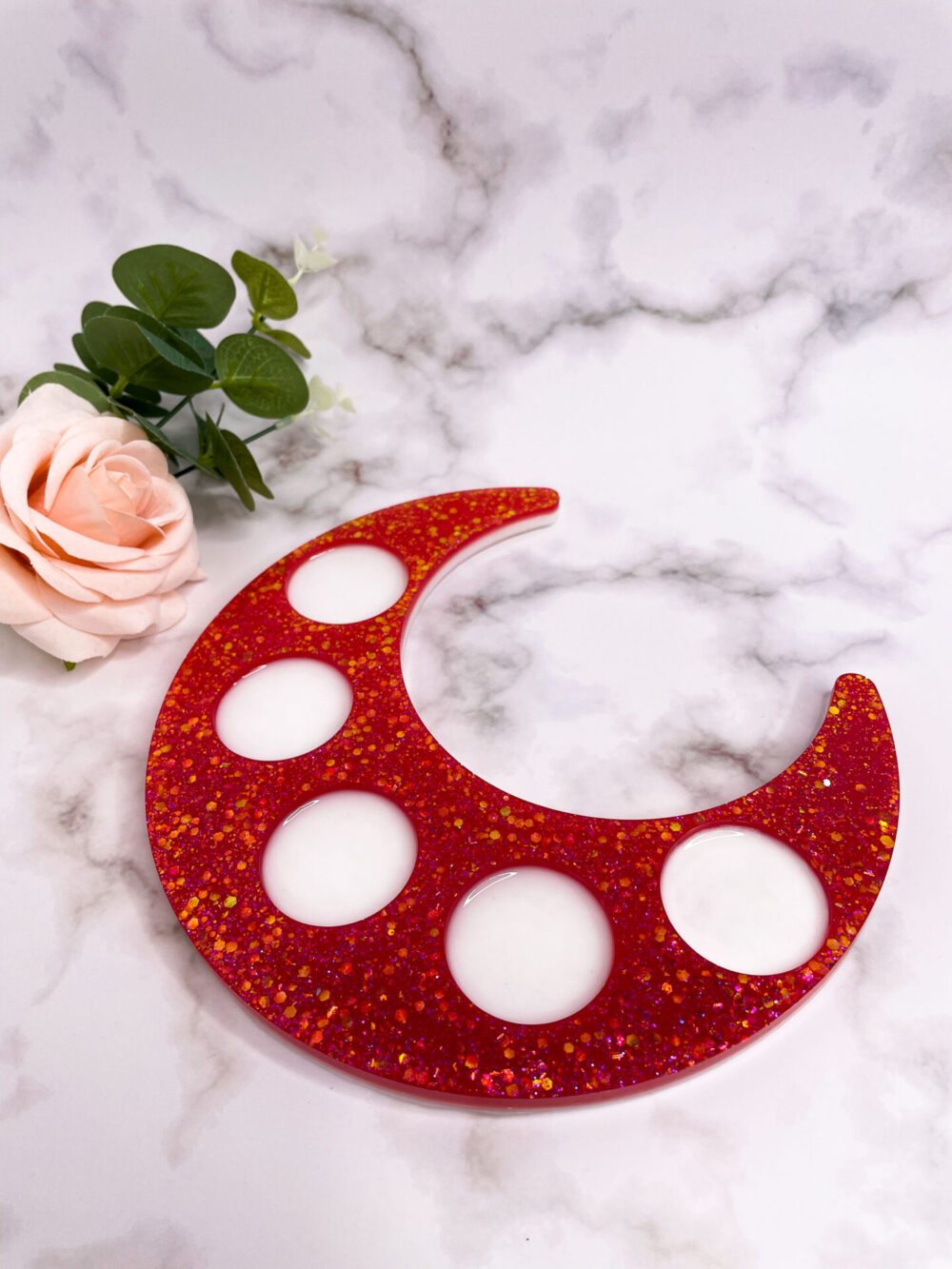 Bougeoir lune rouge blanc paillette - boutique idées cadeaux - boutique en ligne - création française et artisanale.
