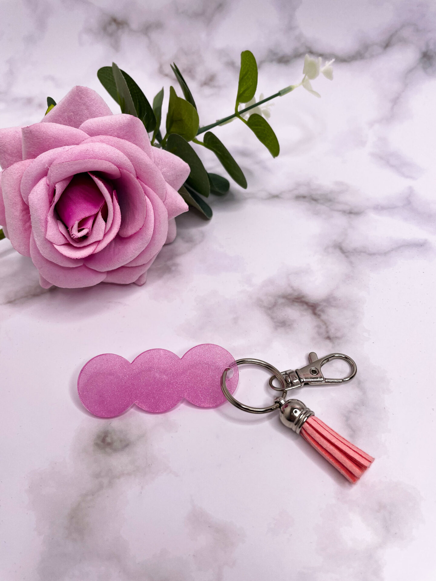 Jeton de caddie - 3 ronds - en porte-clé - rose - boutique idées cadeaux - boutique en ligne - création française et artisanale.