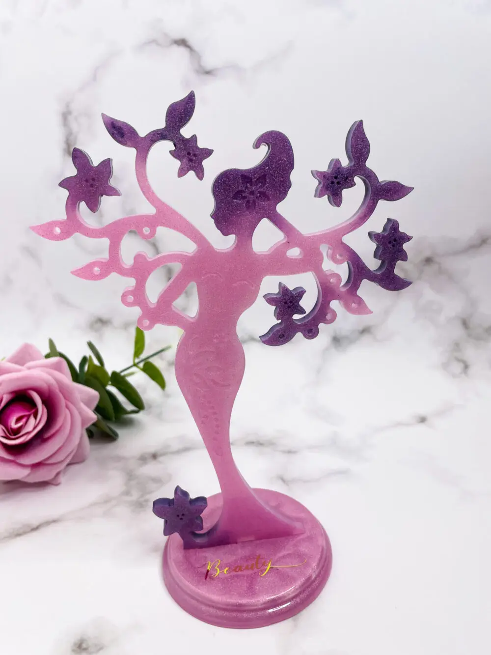 Boutique en ligne d'idées cadeau et de décoration - Porte bijou en résine - rose et mauve