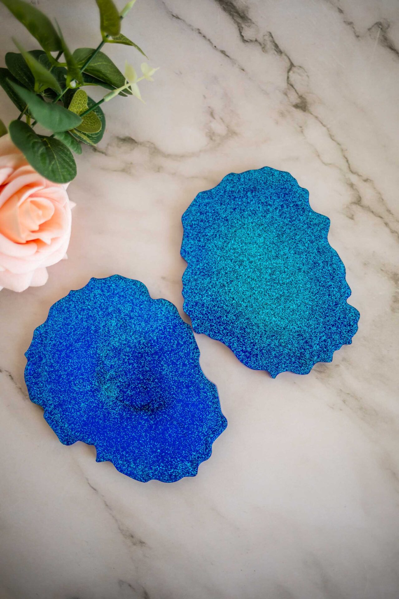 Dessous de verre - ovale - bleu paillette lot de 2 - Boutique en ligne d'idées cadeau et de décoration