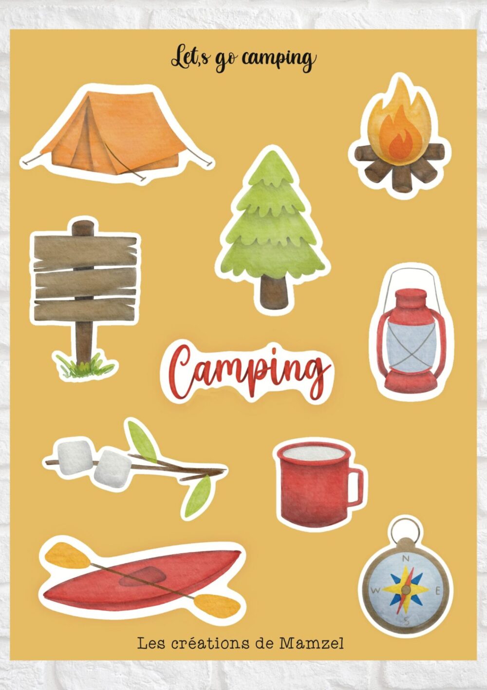 Vente planche de stickers - Let's go camping - camping montagne - boutique en ligne stickers