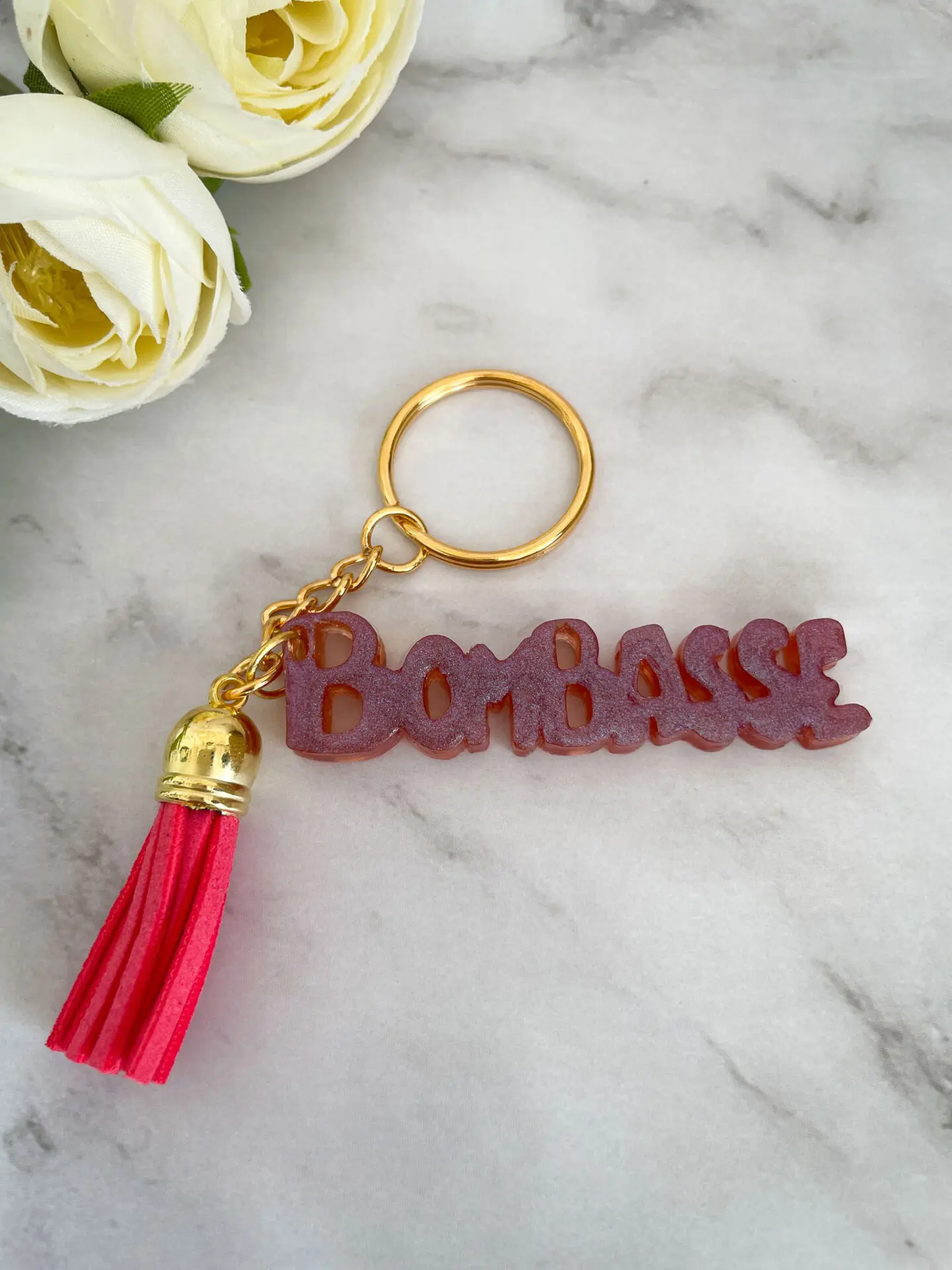 Porte clé mot - Bombasse rosé mauve - Boutique en ligne d'idées cadeau et de décoration