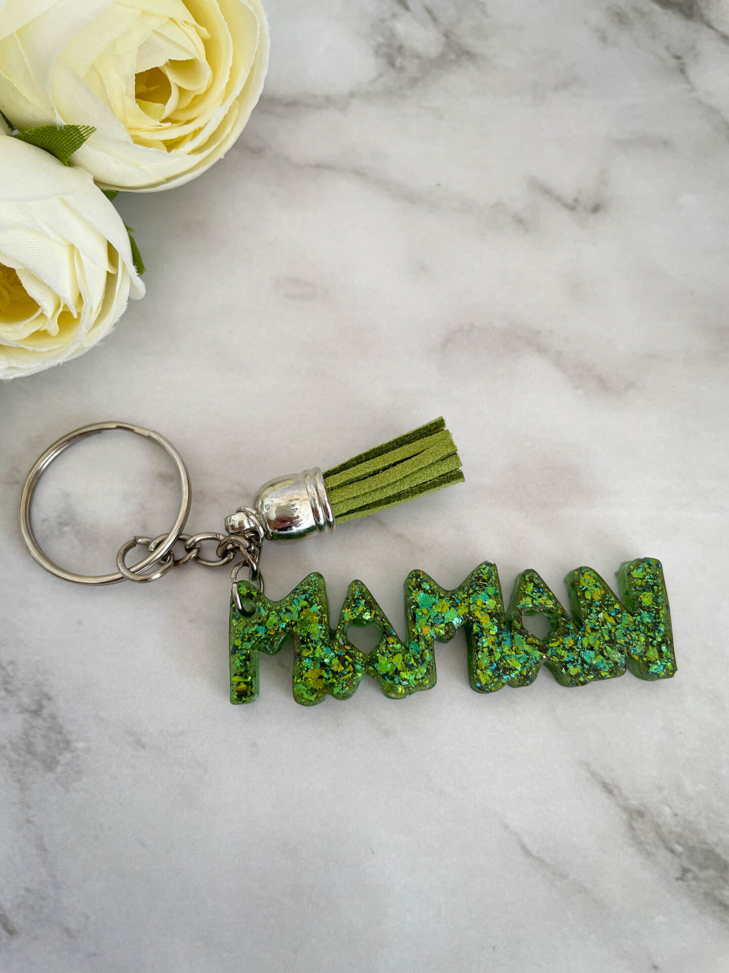 Porte-clé mot - MAMAN - vert paillette - Boutique en ligne d'idées cadeau et de décoration