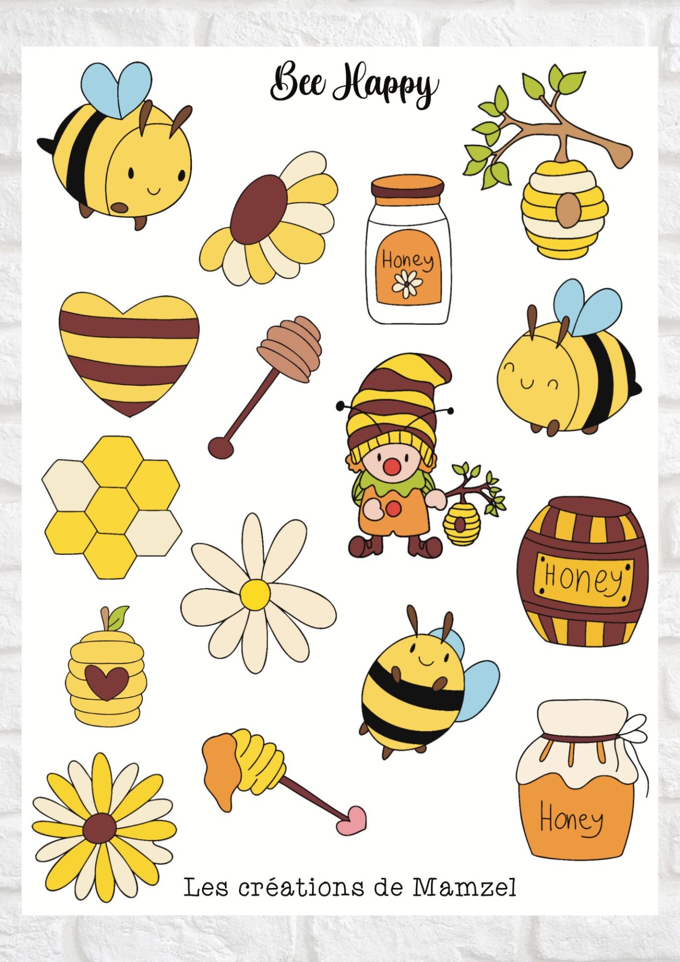 Vente planche de stickers pour enfants / ados - Boutique en ligne - Création française - Bee happy - sticker abeille animaux