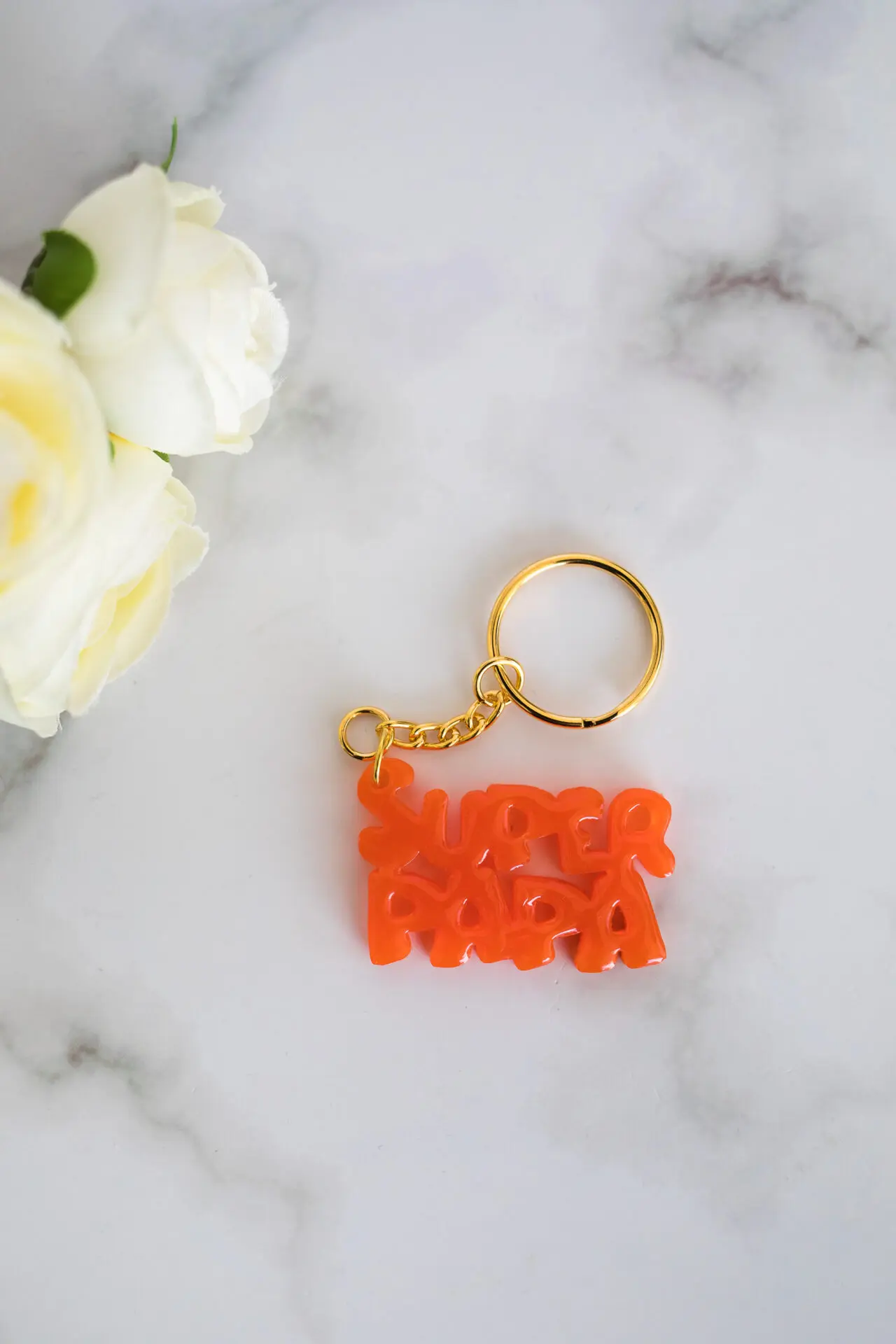 Porte clé MOT SUPER PAPA - Orange - Boutique en ligne d'idées cadeau et de décoration