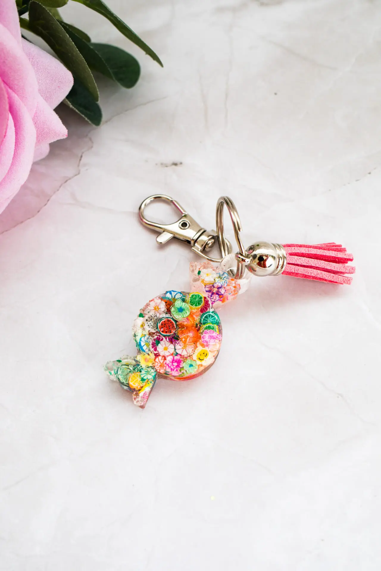 Porte clé bonbon diamant fruits - Doré paillette - Boutique en ligne d'idées cadeau et de décoration pour la fête des mères ou pour un anniversaire