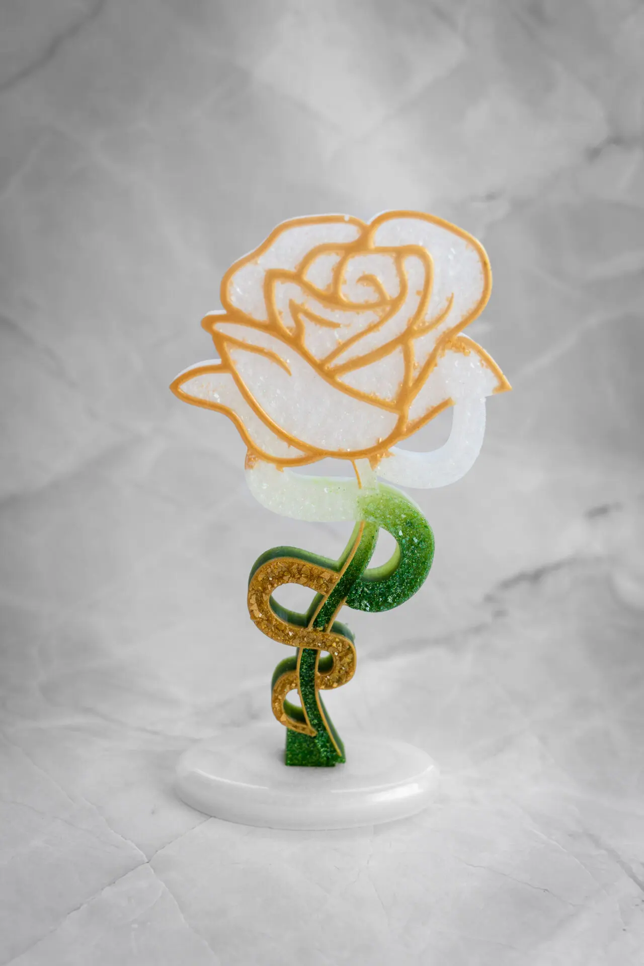 Rose diamant doré vert blanc - Boutique en ligne d'idées cadeau et de décoration résine jesmonite badges et stickers