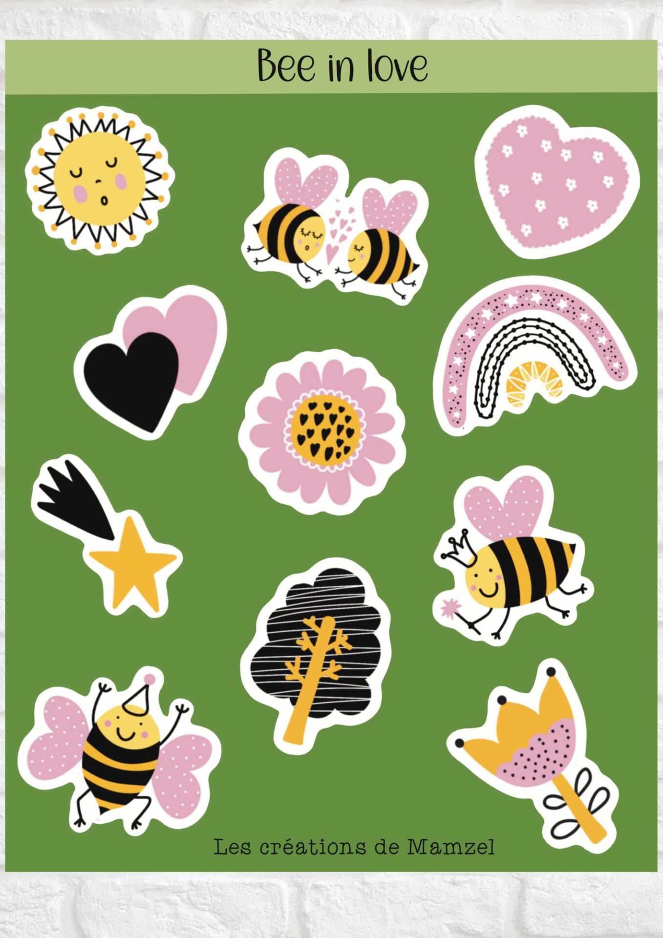 Vente planche de stickers pour enfants / ados - Boutique en ligne de stickers pour enfants - Création française - Bee in love - les abeilles