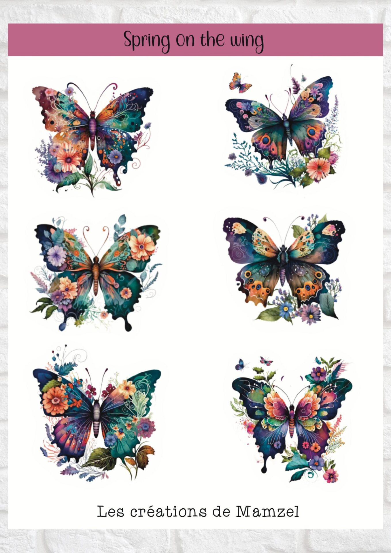 Vente planche de stickers pour enfants / ados - Boutique en ligne de stickers pour enfants - Création française - Spring on the wing - papillon