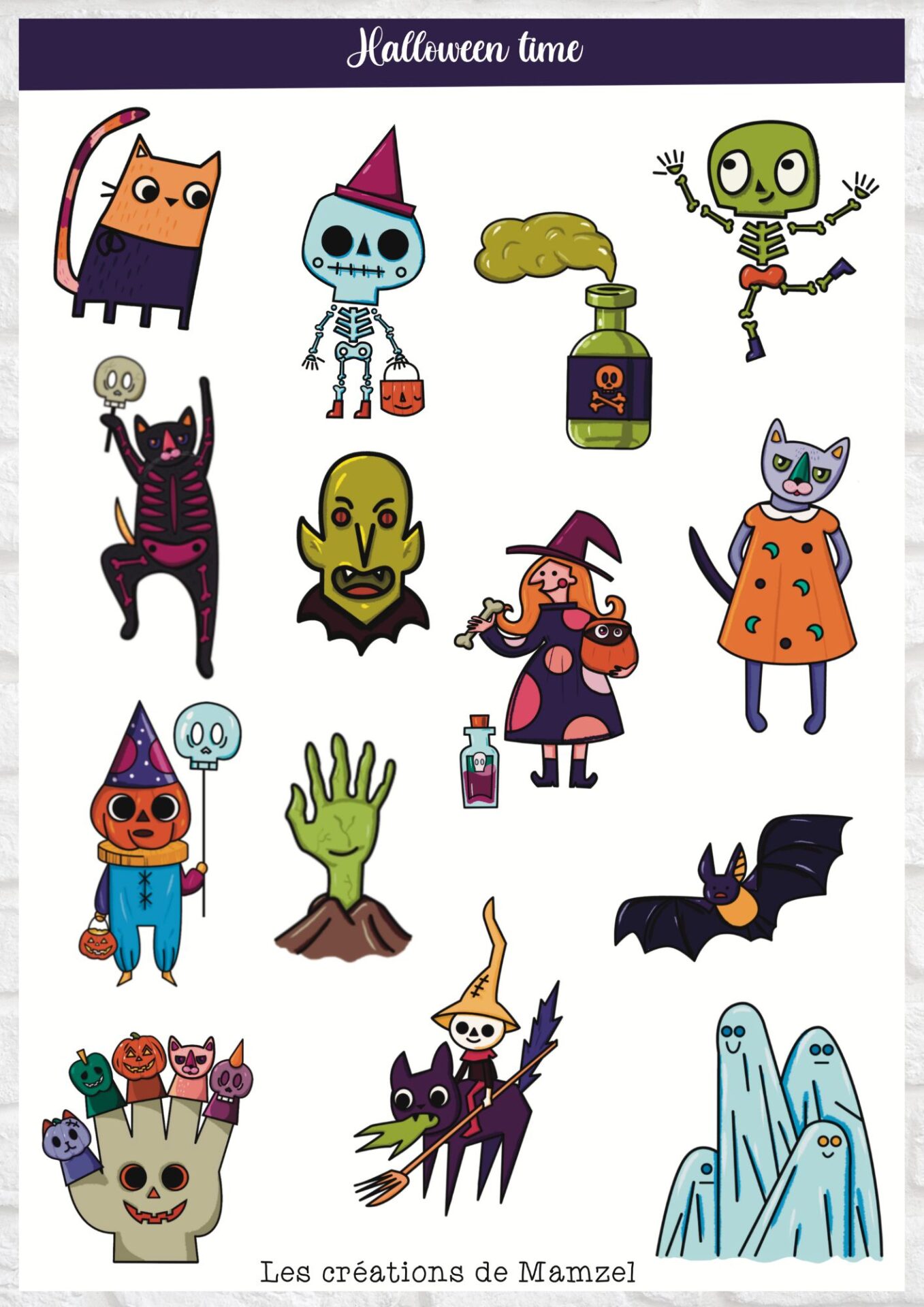 Vente planche de stickers pour enfants / ados - Boutique en ligne de stickers pour enfants - Création française - Halloween time - stickers halloween - autocollant halloween - gommettes halloween planche de stickers