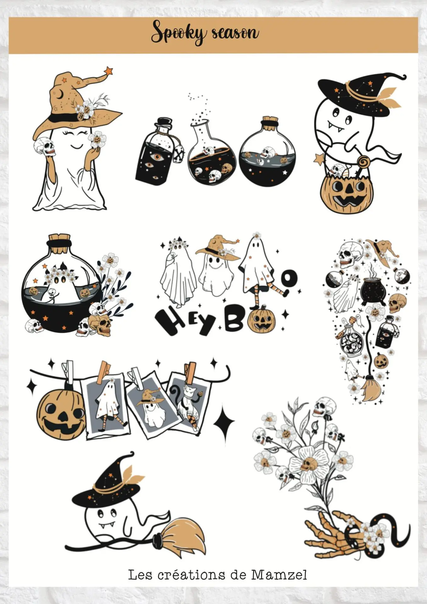 Vente planche de stickers pour enfants / ados - Boutique en ligne de stickers pour enfants - Création française - Spooky season - stickers halloween - autocollant halloween - gommettes halloween planche de stickers