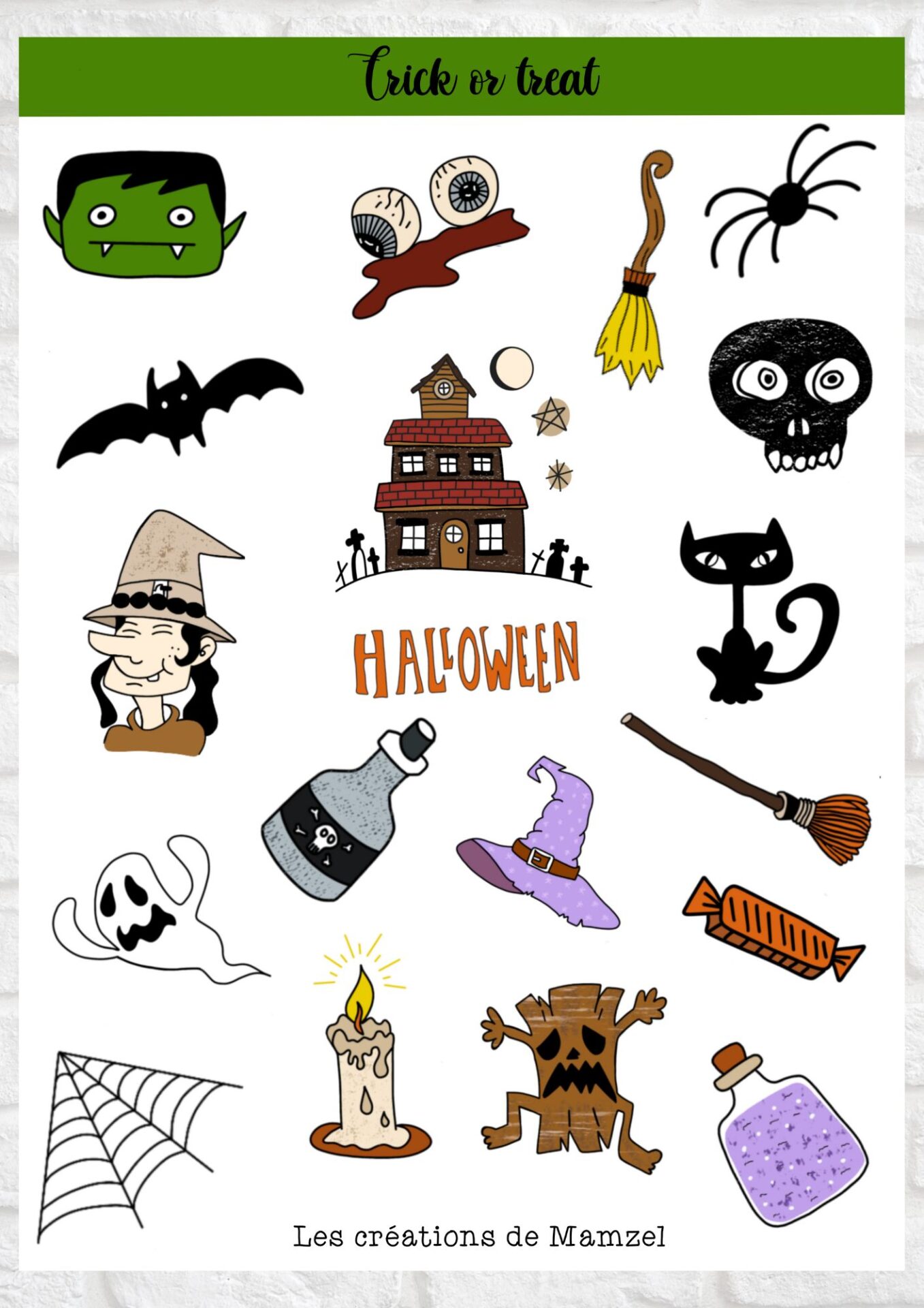 Vente planche de stickers pour enfants / ados - Boutique en ligne de stickers pour enfants - Création française - Trick or Treat - stickers halloween - autocollant halloween - gommettes halloween planche de stickers
