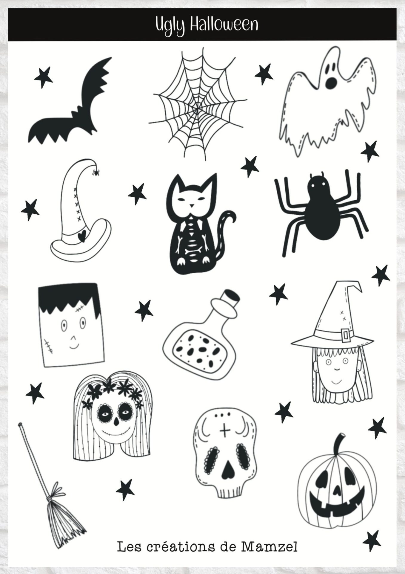 Vente planche de stickers pour enfants / ados - Boutique en ligne de stickers pour enfants - Création française - Ugly Halloween - stickers halloween - autocollant halloween - gommettes halloween planche de stickers