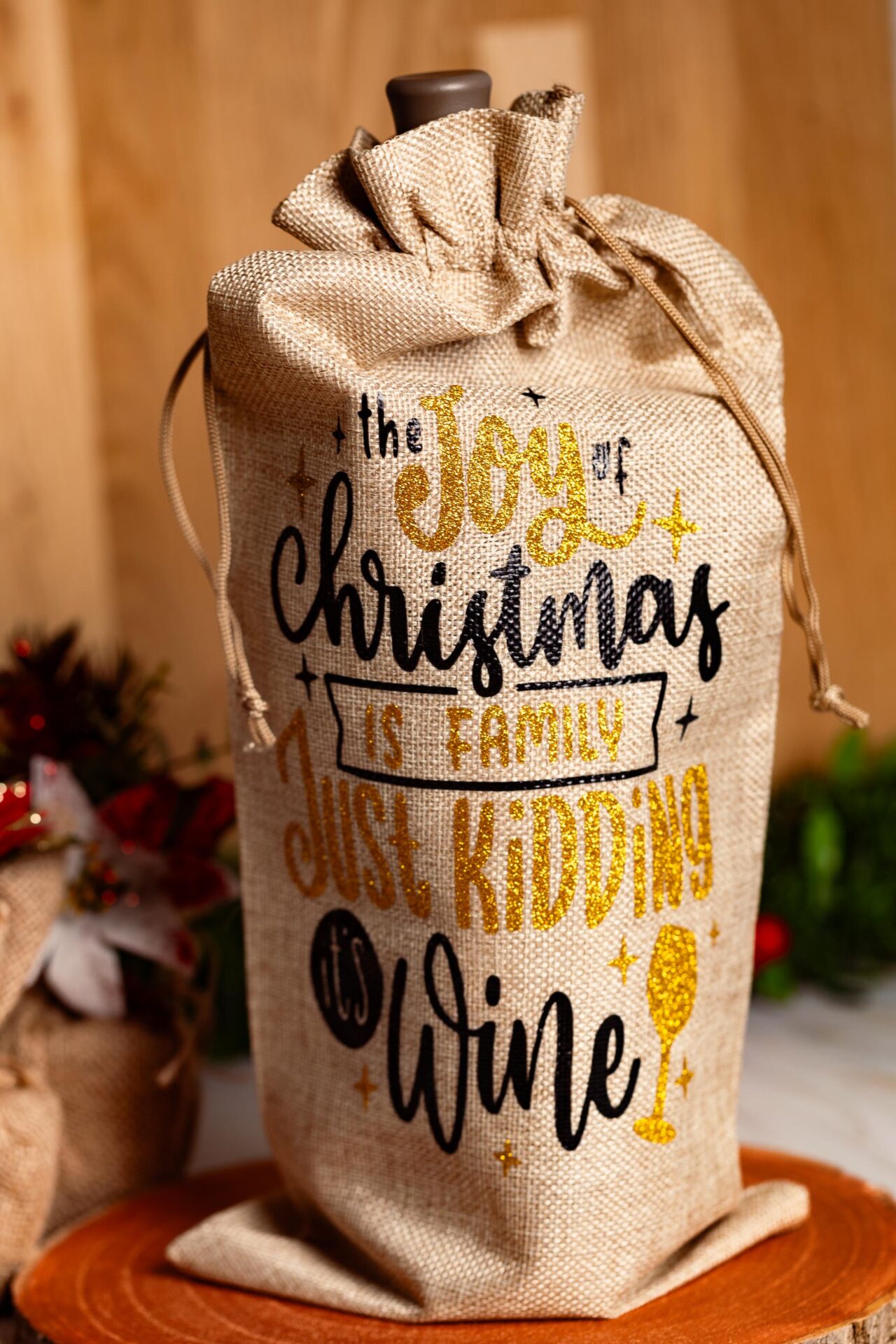 Sac à vin pour Noël - Emballage bouteilles pour Noël en toile de jute avec cordon de serrage - - Boutique en ligne d'idées cadeaux pour les fêtes de Noël et de décoration pour les fêtes de fin d'année.