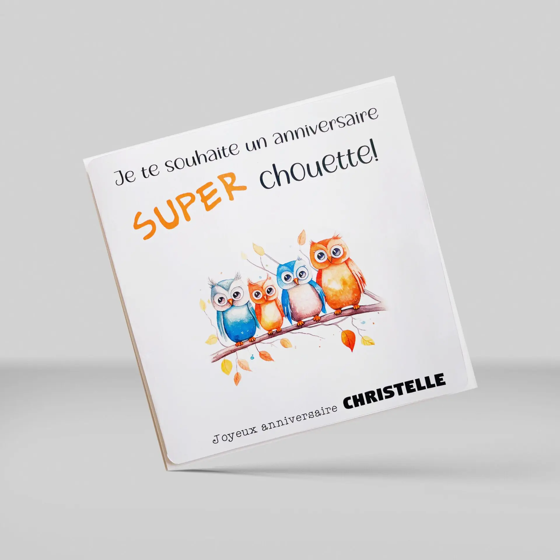 Carte anniversaire holographique personnalisée chouette - boutique en ligne d'idées cadeau et de décoration - Jesmonite - résine - Cadeaux merci maitresse - fêtes de mères - fêtes des pères - cadeaux anniversaire - carte d'anniversaire personnalisée - birthday card