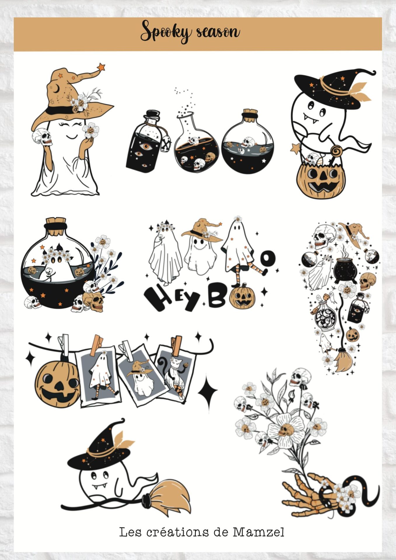Vente planche de stickers pour enfants / ados - Boutique en ligne de stickers pour enfants - Création française - Chats d'Halloween - stickers halloween - autocollant halloween - gommettes halloween planche de stickers