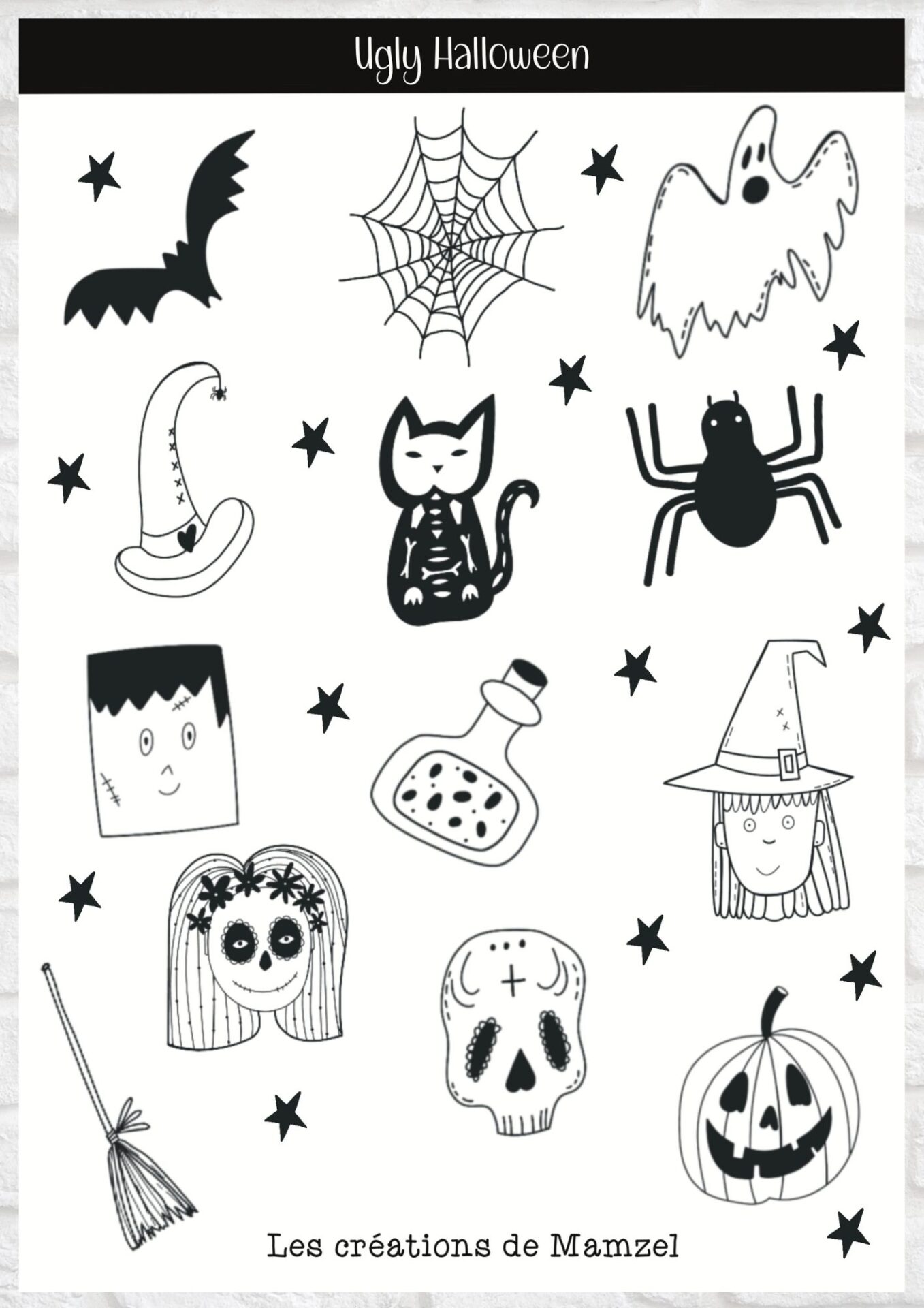 Vente planche de stickers pour enfants / ados - Boutique en ligne de stickers pour enfants - Création française - Chats d'Halloween - stickers halloween - autocollant halloween - gommettes halloween planche de stickers